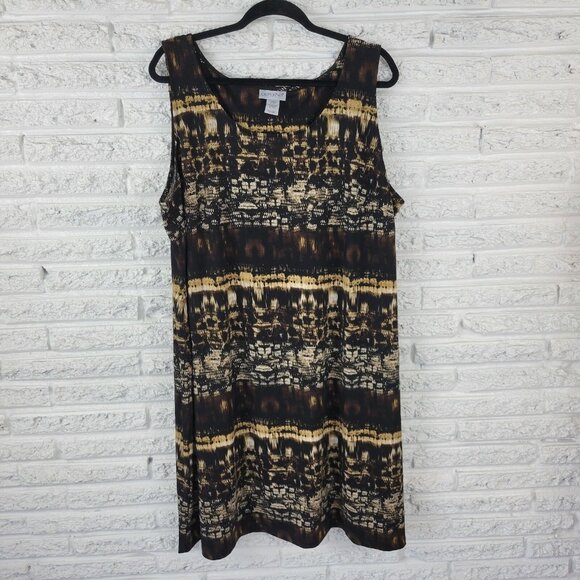 Catherines Womens Dress 2XWP Plus Sleeveless Shift Black Tan ANI8E - Picture 1 of 9